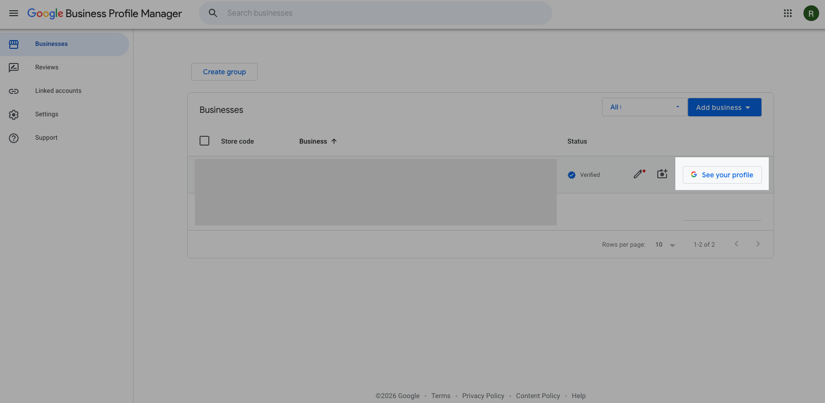 Google Business Profile Manager - business list