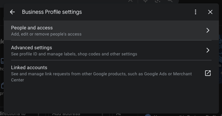 Business Profile settings - People and access