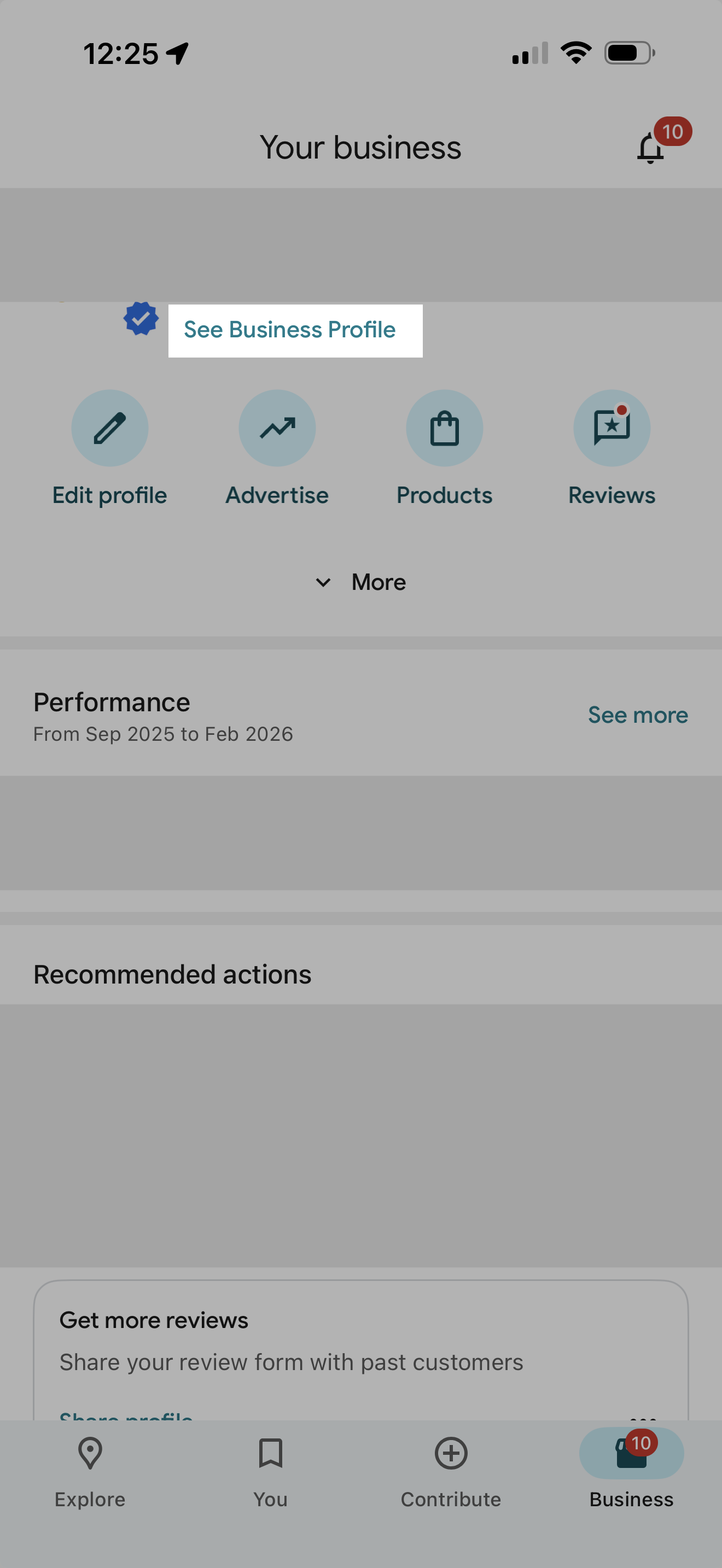 Your Business screen