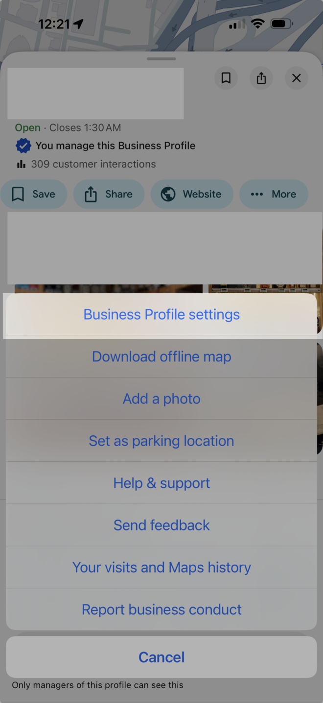 Settings popup menu